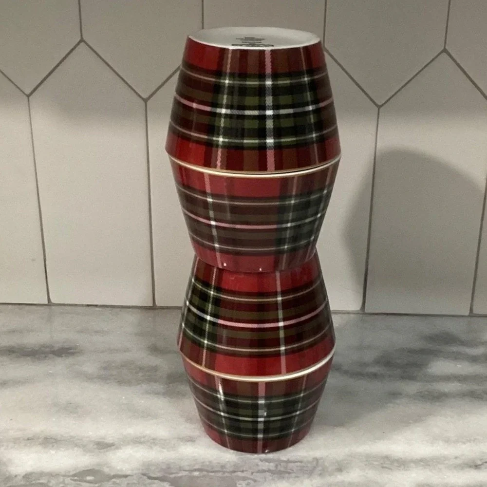 222 Fifth Wexford Dessert Bowls, Set of‎ 4, Red Plaid Design Dinnerware